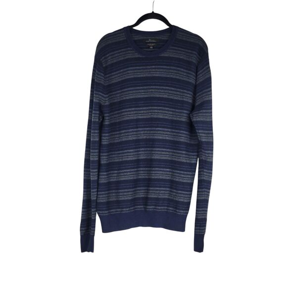 Marc Anthony Cotton/Cashmere/Merino Wool SLIM FIT Blue Stripe Sweater size Large - Picture 1 of 7